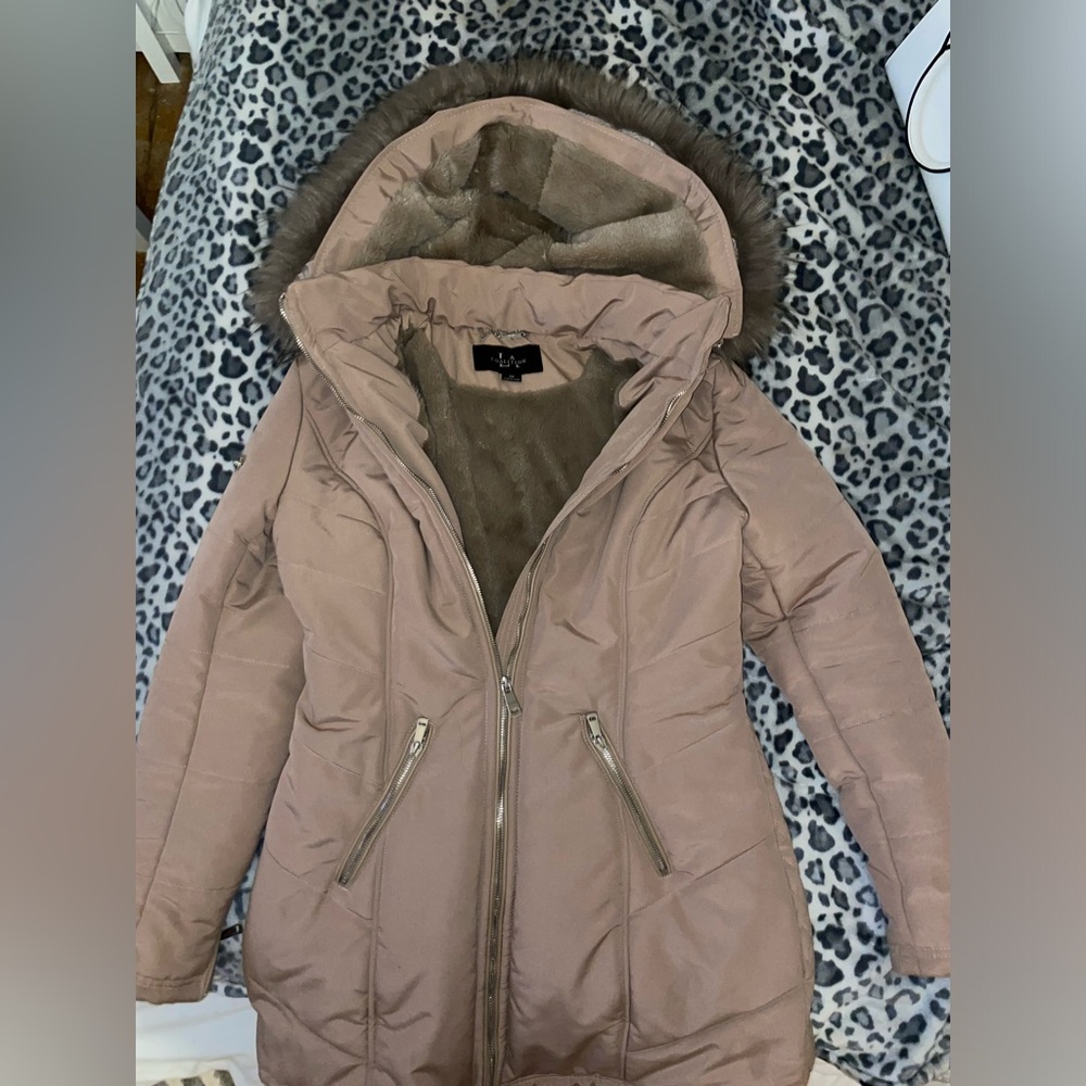 Tan long puffer / parka winter jacket coat